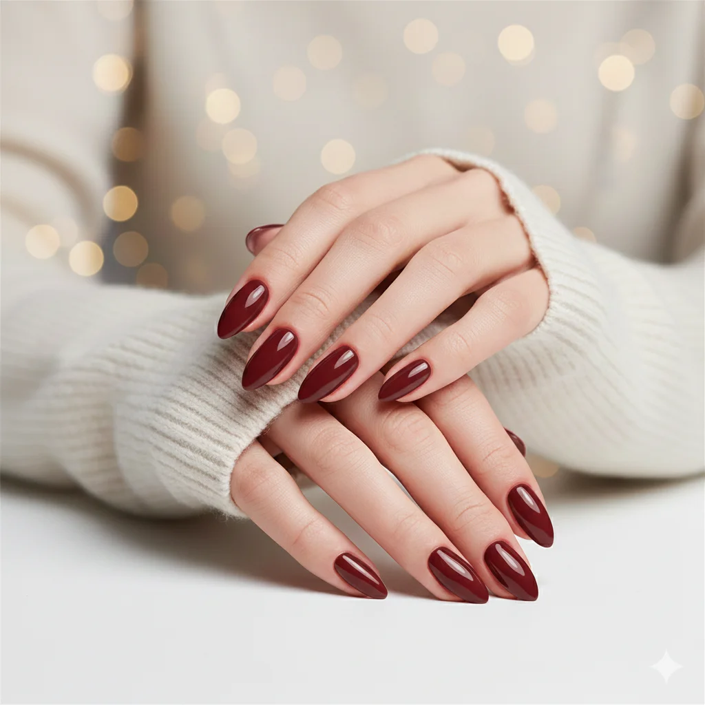 Deep WineBurgundy Almond Nails