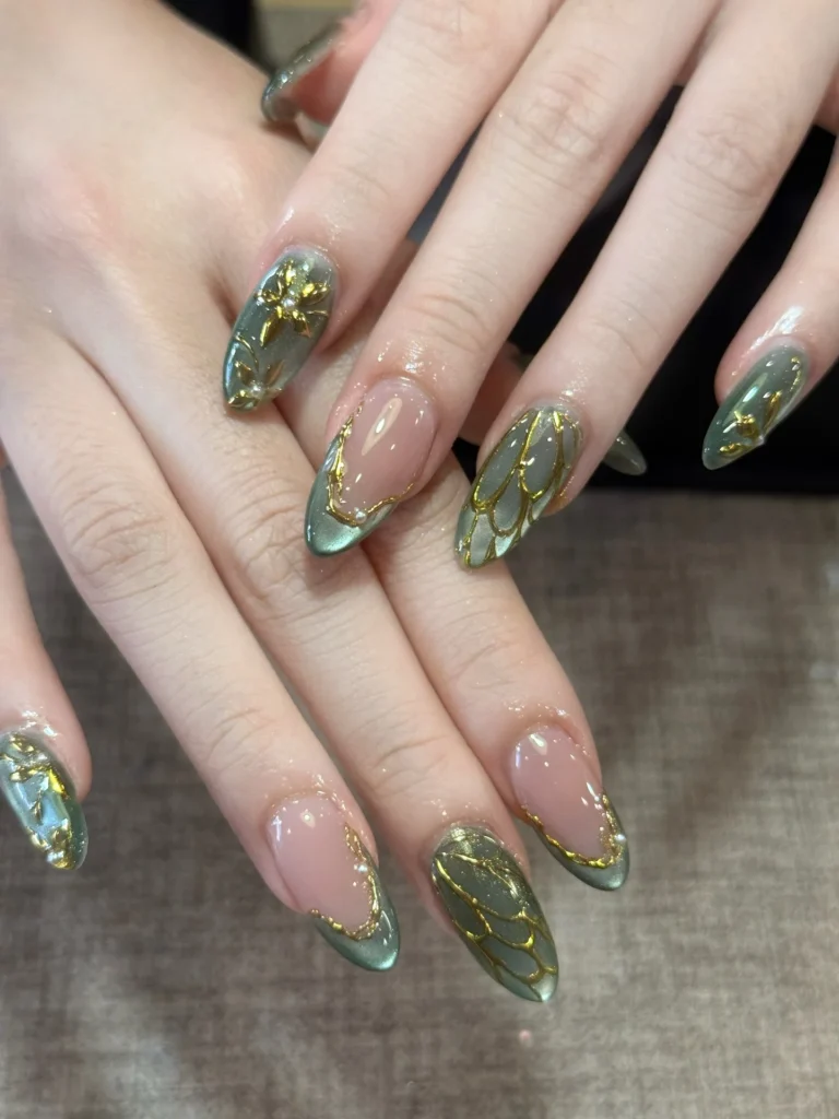 Green Marble with Silver Accents