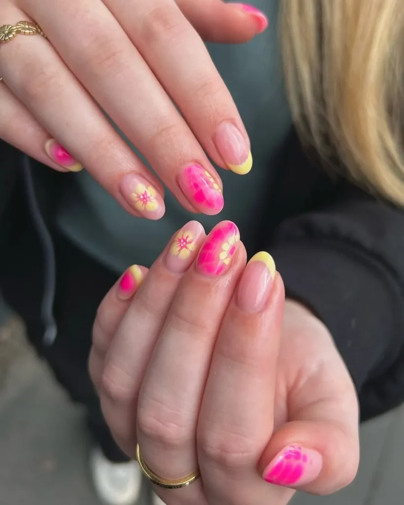 Croc-Print-and-Yellow-Pink-French-Tip-Nails.webp