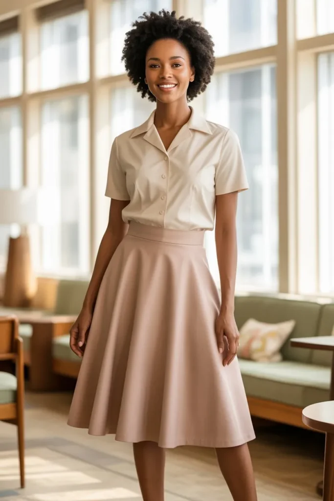A-Line Skirt with Button-Up Shirt
