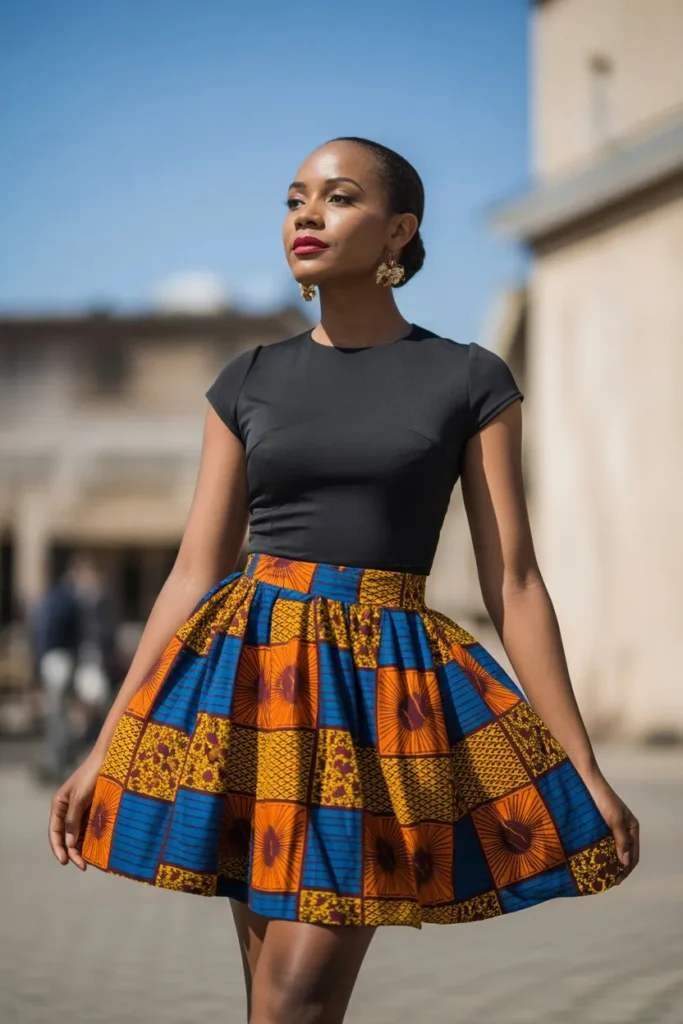 Ankara Print Skirt with Fitted Black Top