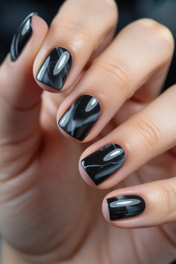 Black Marble Nail Design