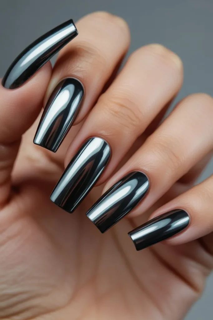 Black Nails with Chrome Mirror Finish