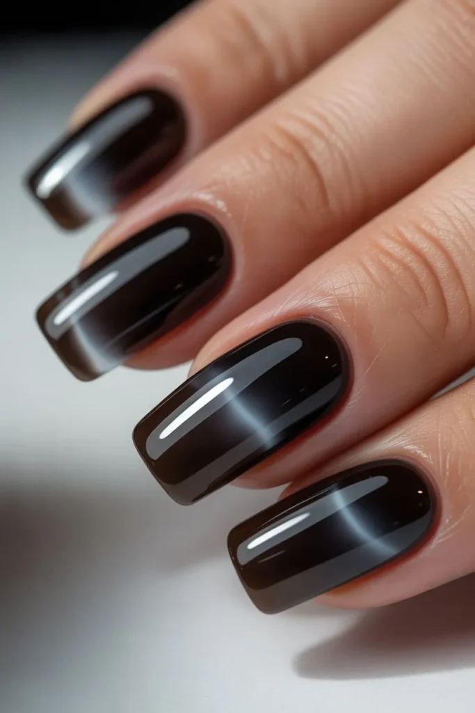 Black Nails with High Gloss Glass Effect
