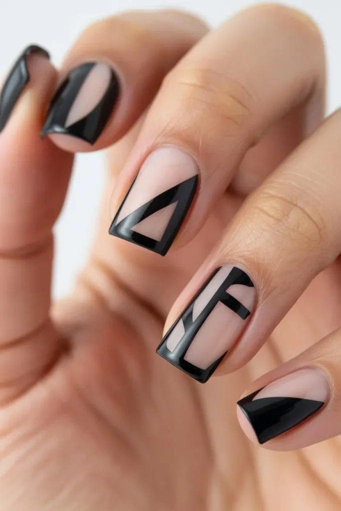 Black Nails with Negative Space Design