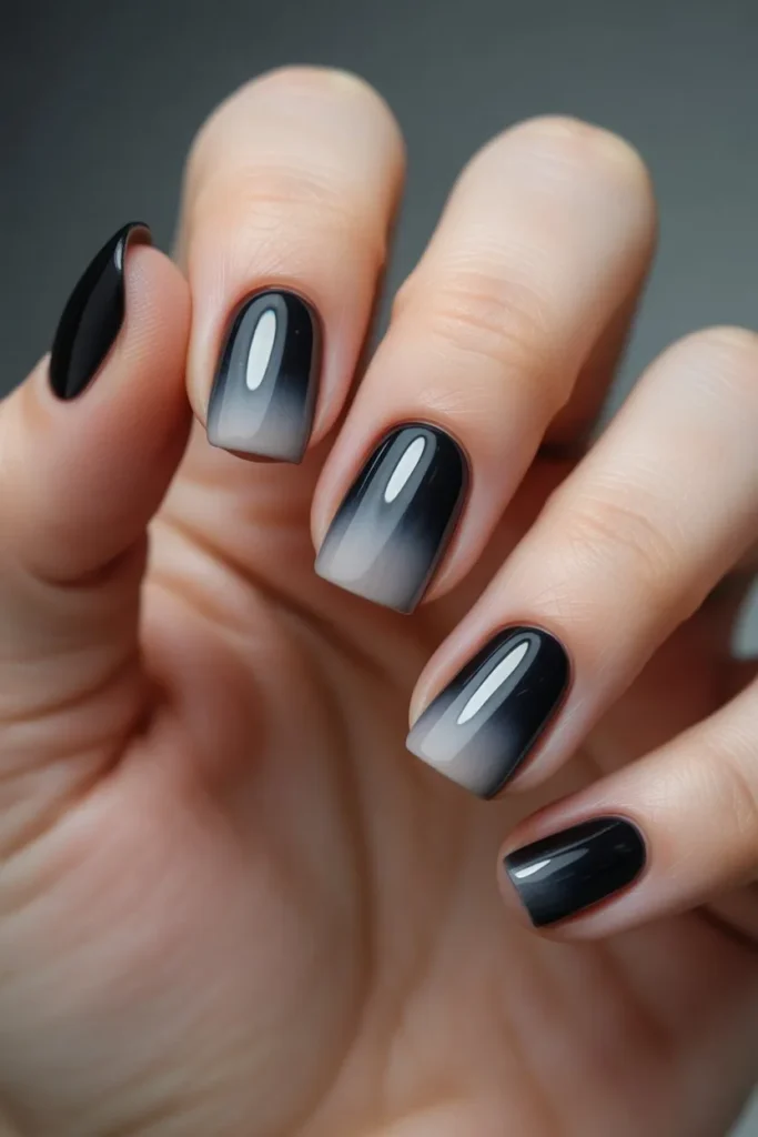 Black Nails with Ombre Fade Effect