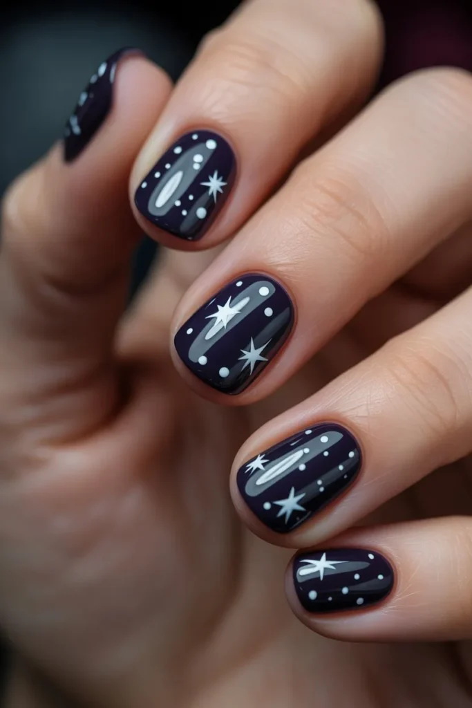 Black Nails with Tiny Star Details