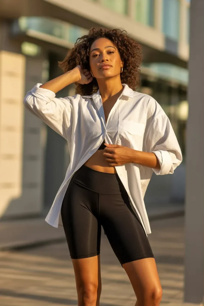 Button-Up Shirt with Cycling Shorts