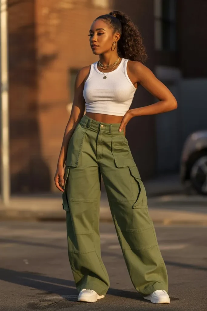 Cargo Pants with Fitted Crop Top