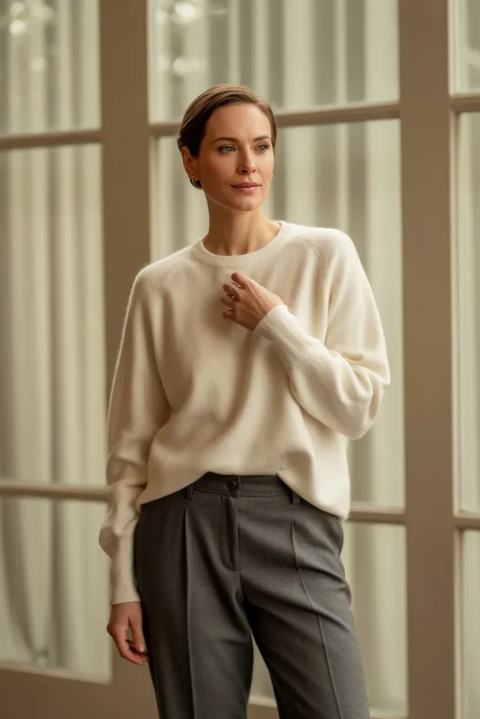 Cashmere Sweater with Tailored Trousers