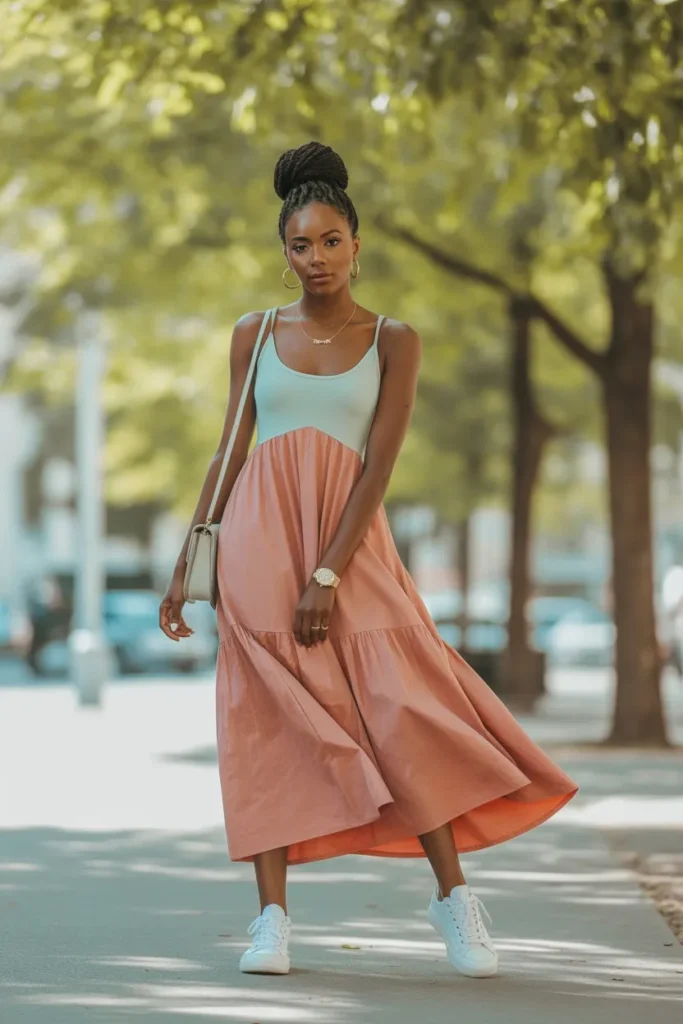 Casual Cotton Maxi Dress with Sneakers