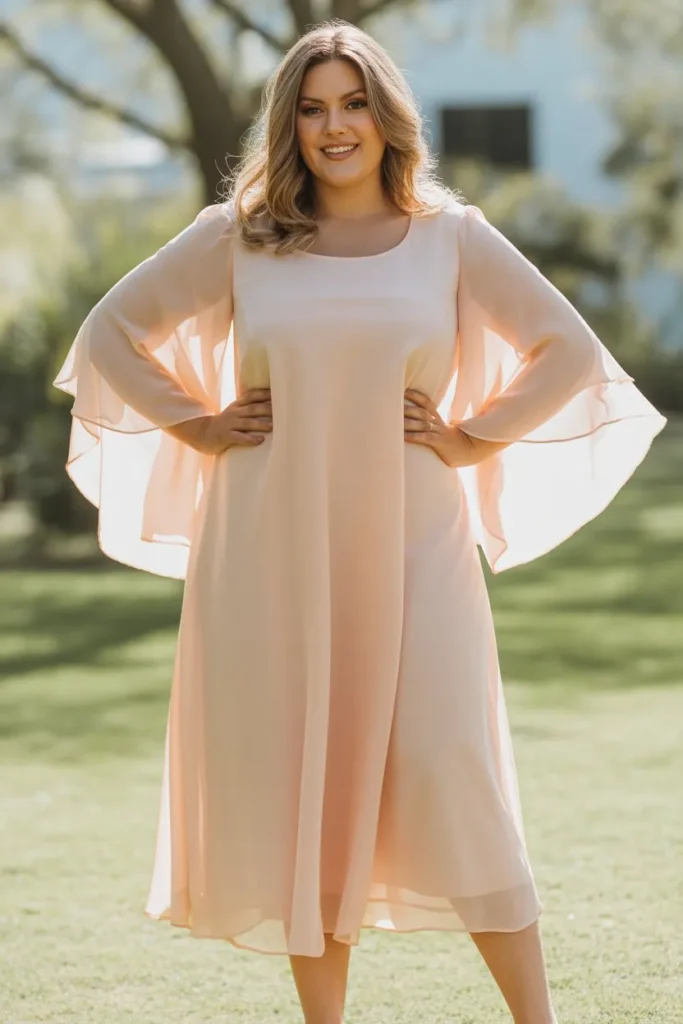 Chiffon Midi Dress with Layered Sleeves