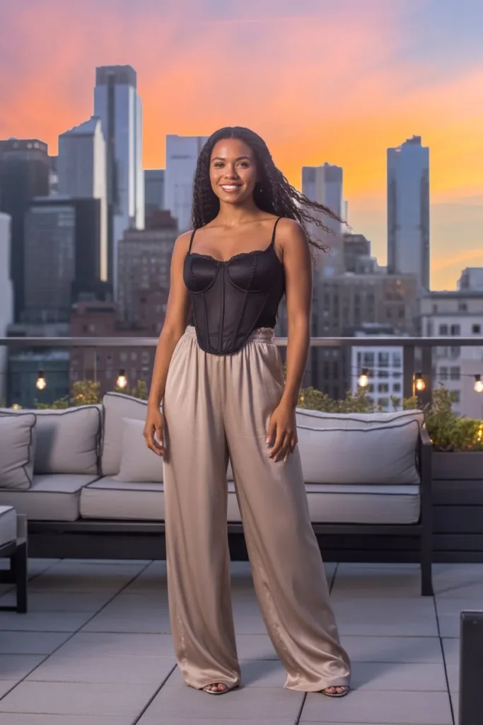 Corset Top with Wide-Leg Pants