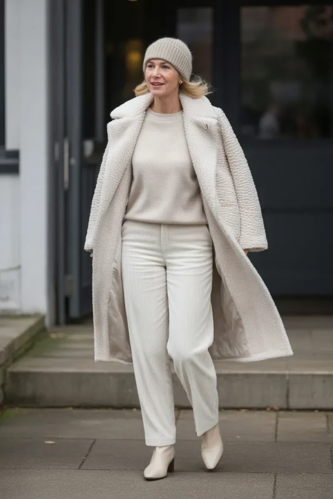 Cream Teddy Coat and Monochromatic Ivory