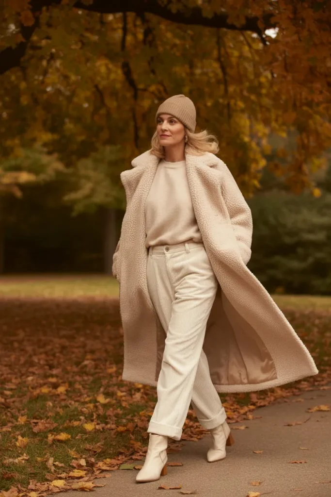 Cream Teddy Coat and Monochromatic Ivory