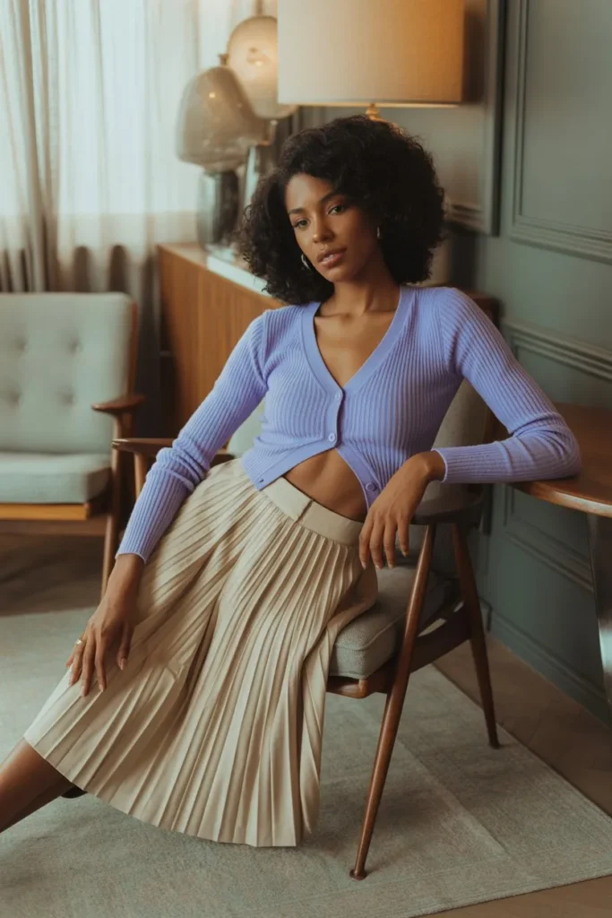 Cropped Cardigan with Pleated Skirt