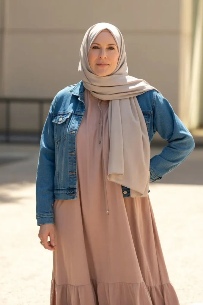 Denim Jacket with Long Dress