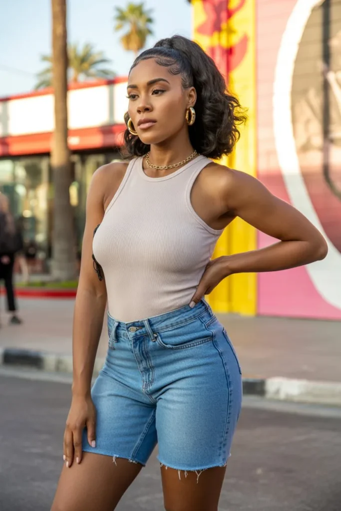 Denim Shorts with Fitted Tank