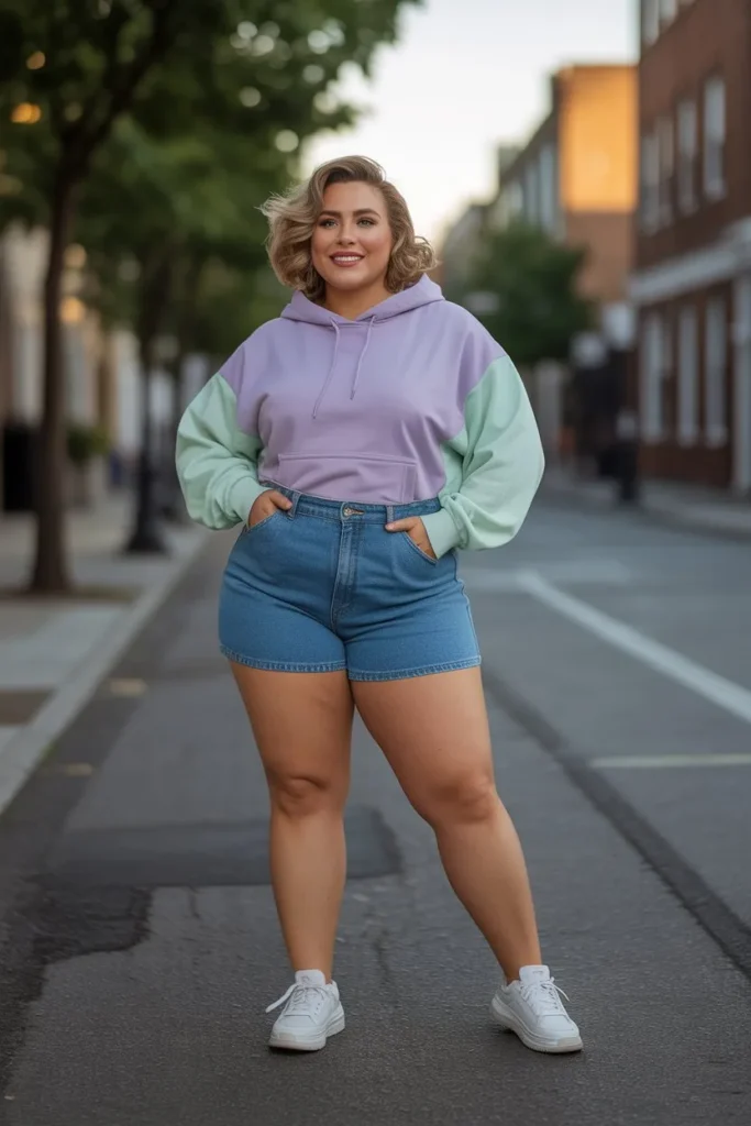 Denim Shorts with Oversized Hoodie