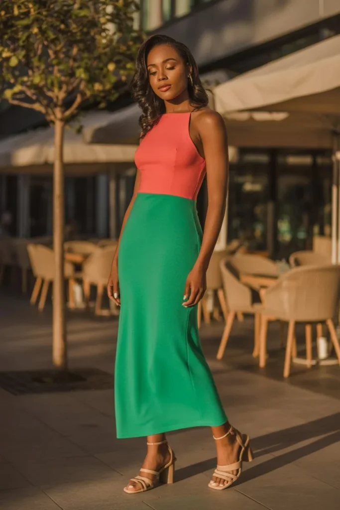 Fitted Maxi Dress with Minimal Sandals