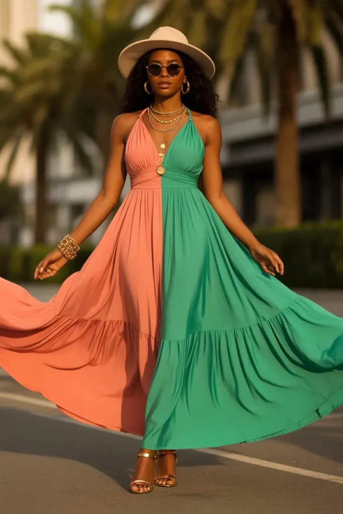 Flowy Maxi Dress with Defined Accessories