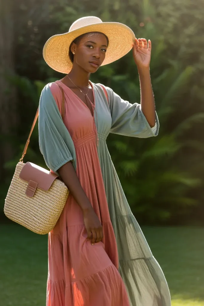 Flowy Maxi Dress with Straw Accessories