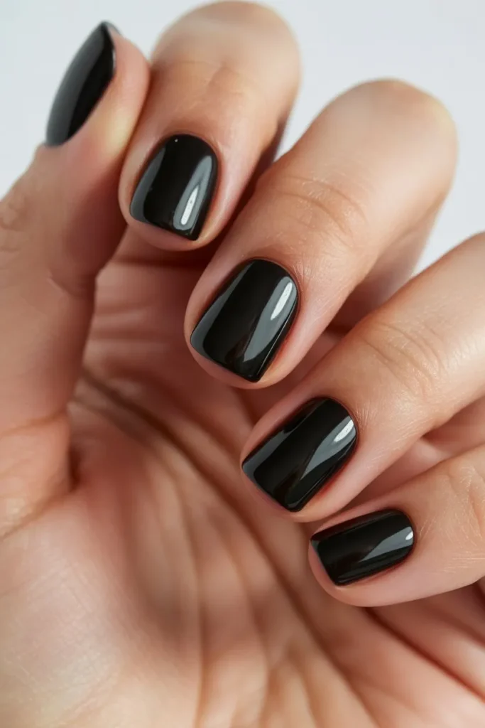 Glossy Black Minimal Nails