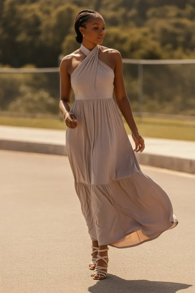 Halter Neck Maxi Dress with Sandals