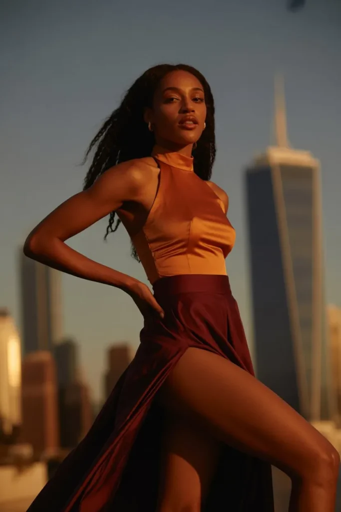 High-Slit Skirt with Halter Neck Top