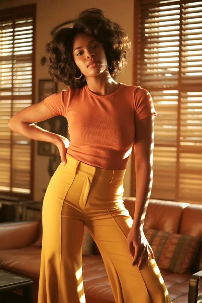 High-Waisted Flared Pants with Fitted Tee