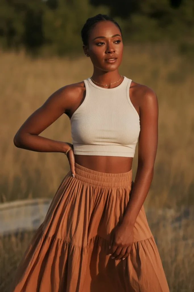 High-Waisted Maxi Skirt with Crop Top