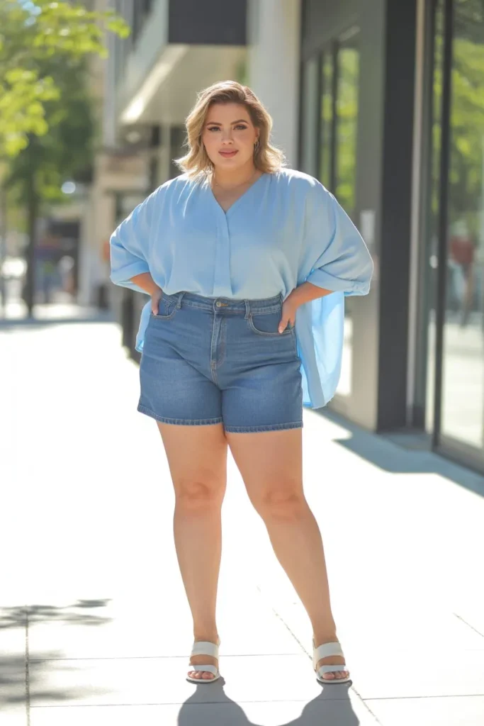 High-Waisted Shorts with Loose Blouse