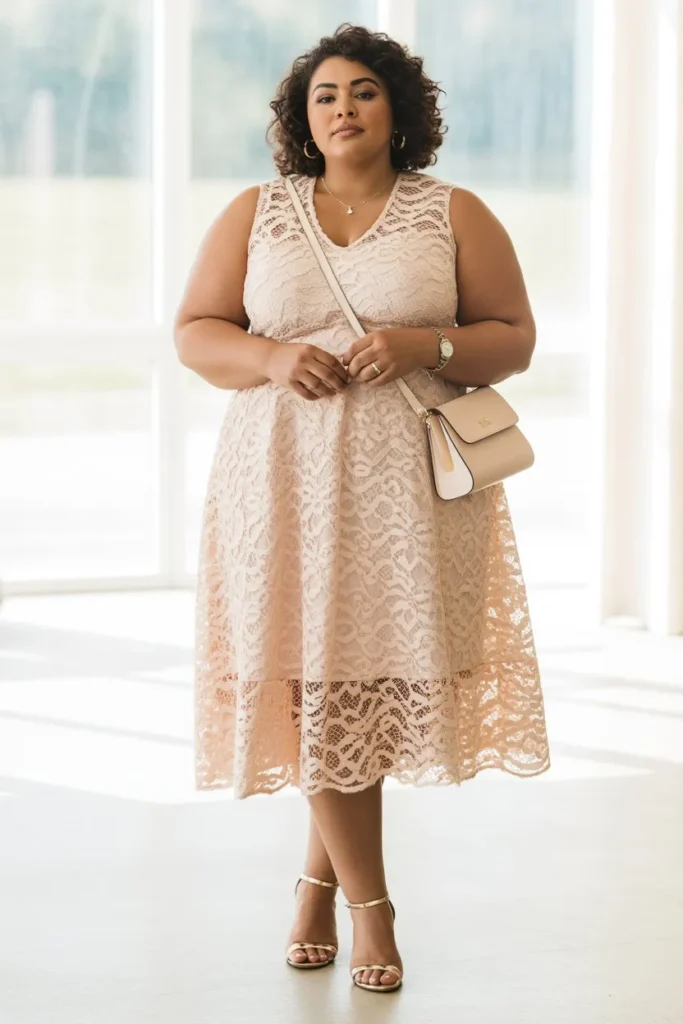Lace Midi Dress with Nude Accessories