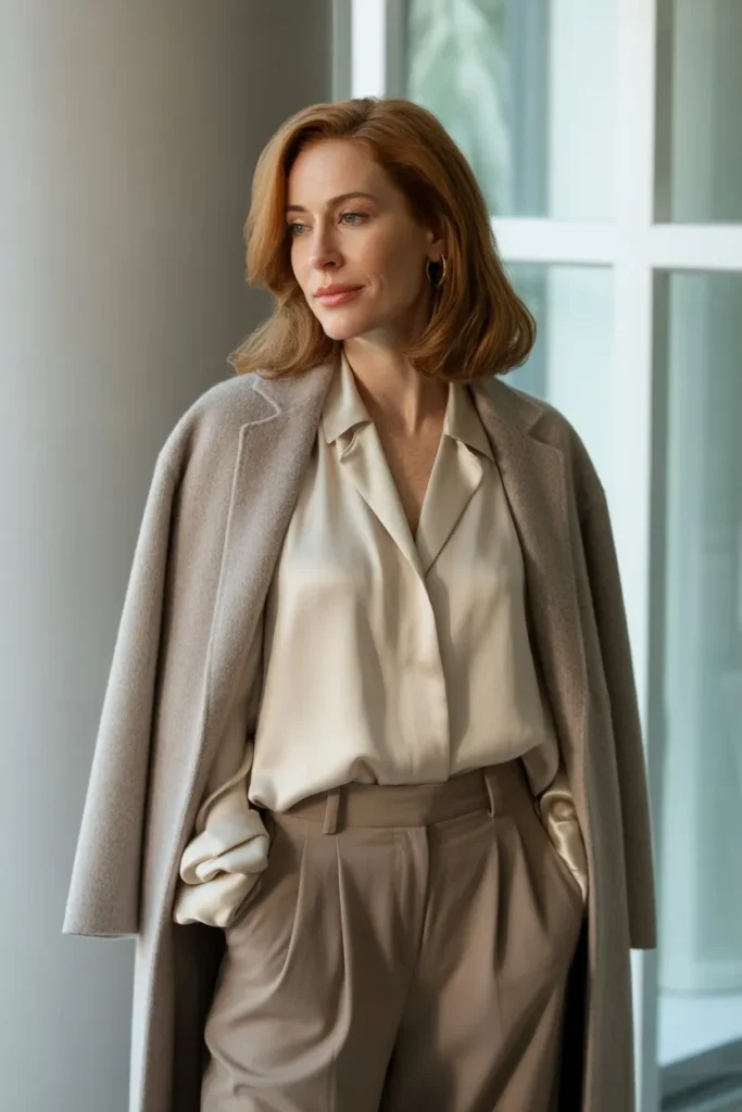 Layered Neutral Outfit with Soft Outerwear