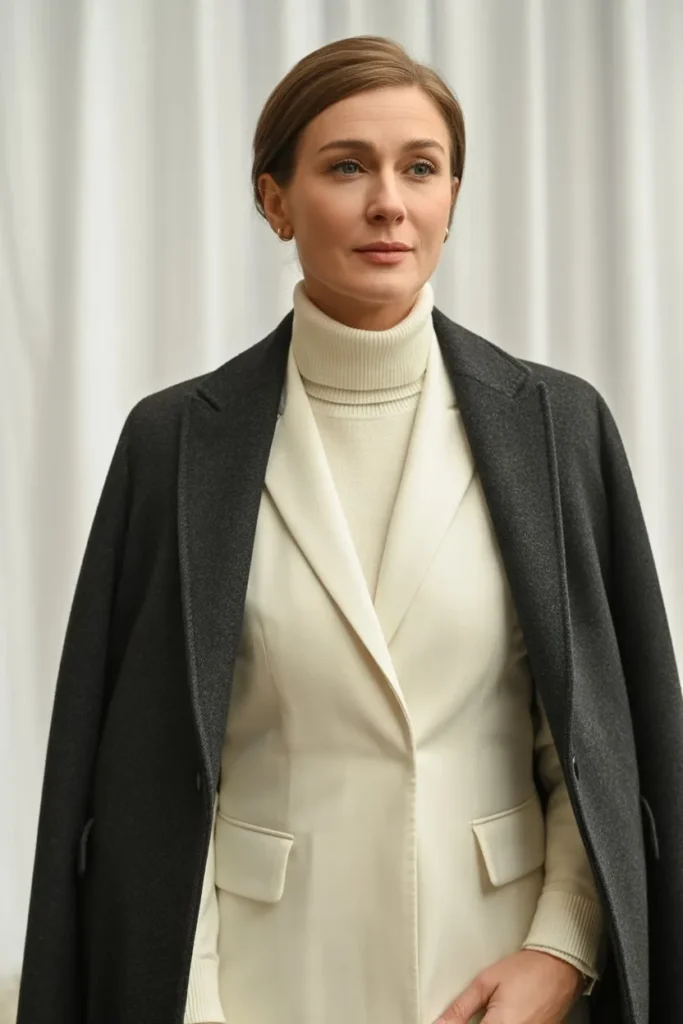 Layered Turtleneck with Tailored Coat
