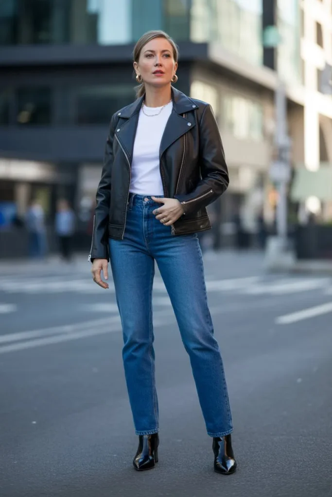 Leather Jacket with Classic Denim