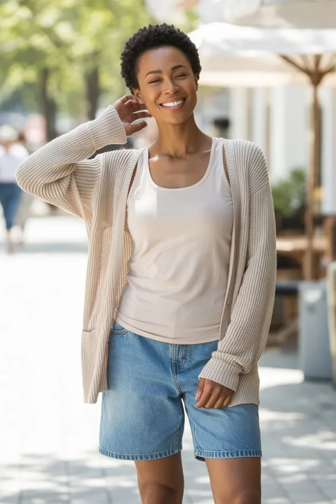 Lightweight Cardigan with Tank and Shorts