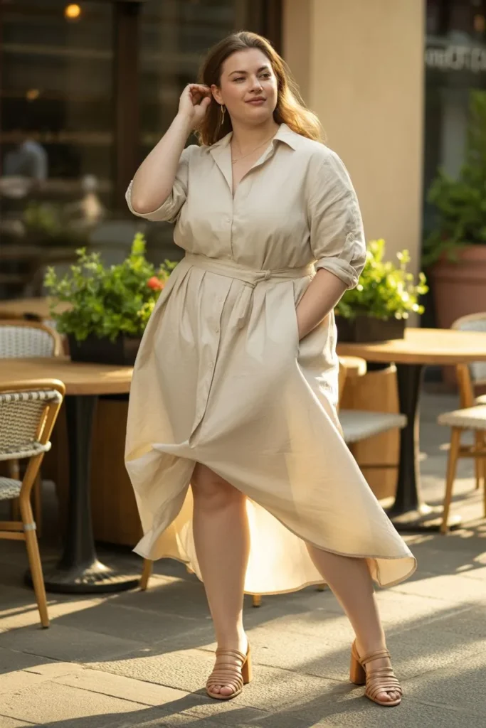 Linen Shirt Dress with Sandals