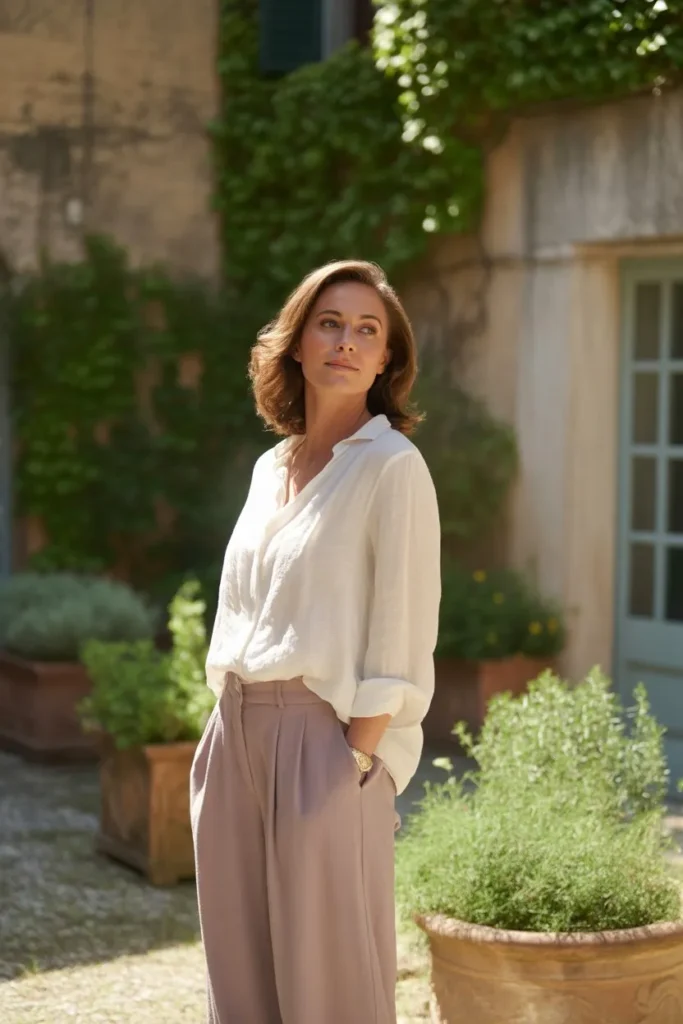 Linen Shirt with Wide-Leg Trousers