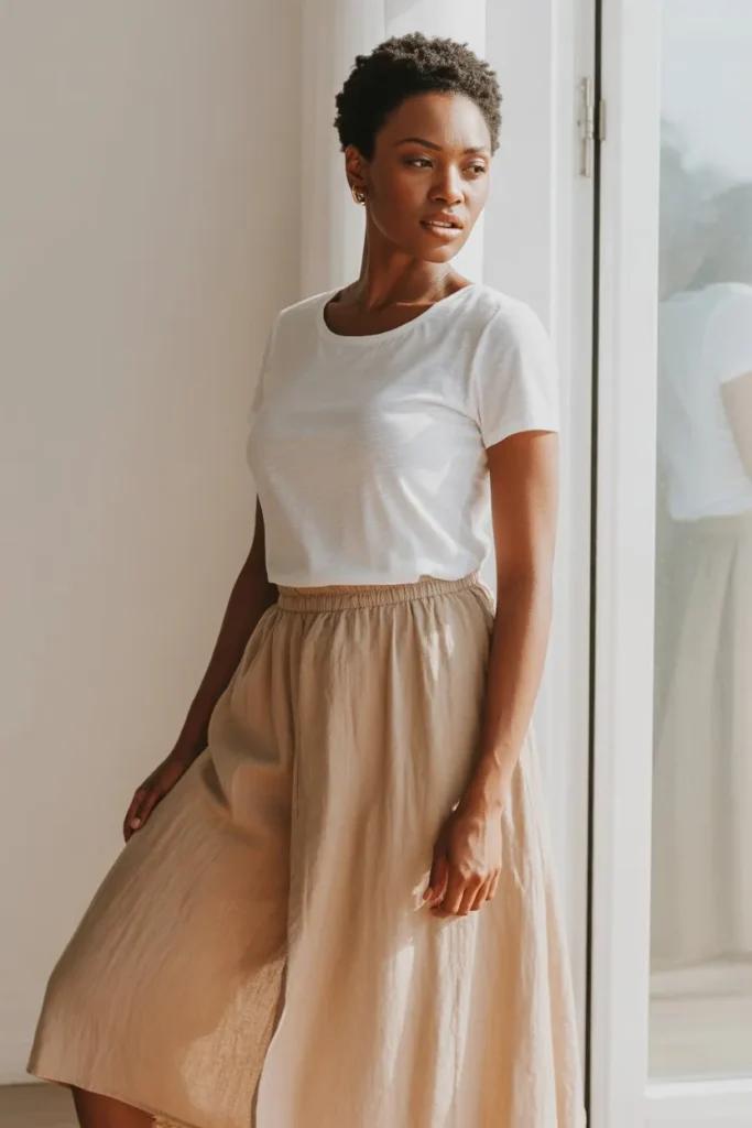 Linen Skirt with Basic White Tee