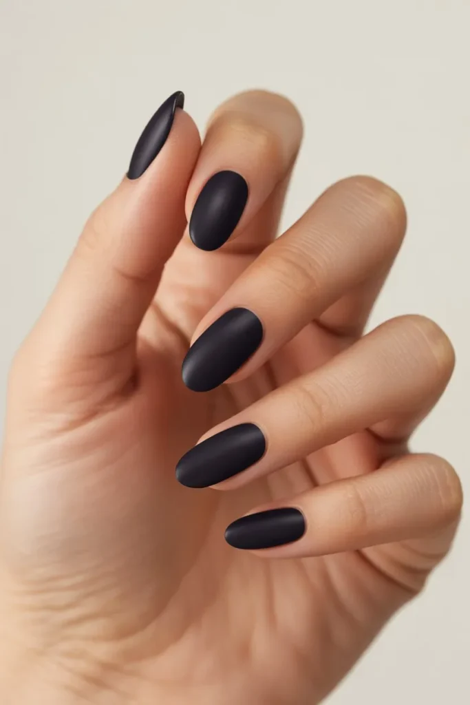 Matte Black Nails with Soft Edges