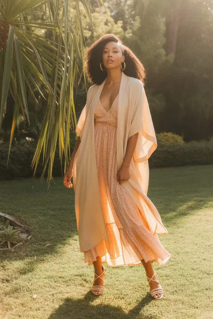 Maxi Dress with Lightweight Kimono Layer