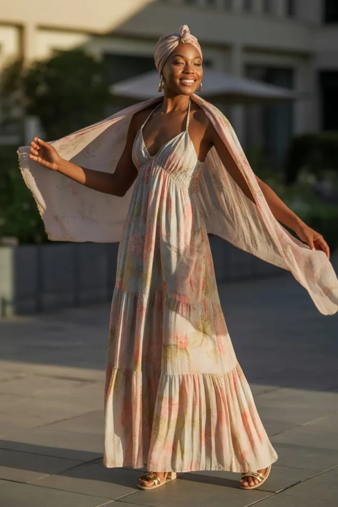 Maxi Dress with Lightweight Scarf Styling
