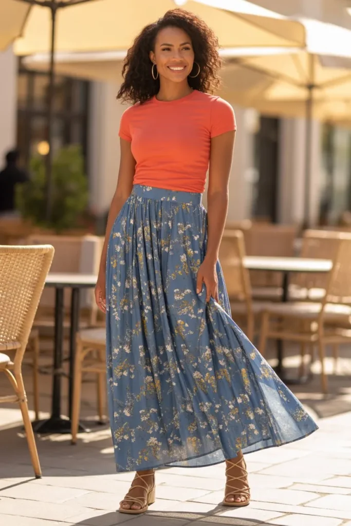 Maxi Skirt with Fitted Tee
