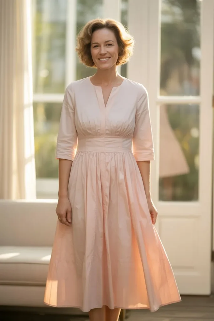 Midi Cotton Dress with Defined Waist