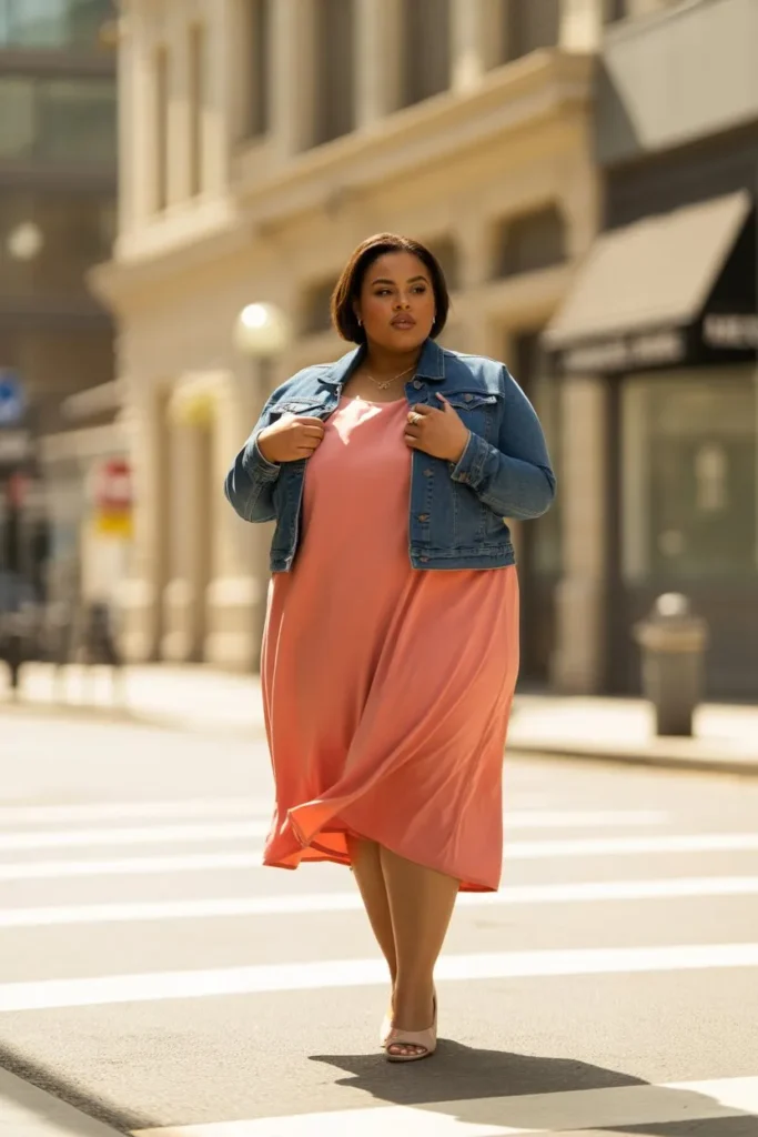 Midi Dress with Denim Jacket