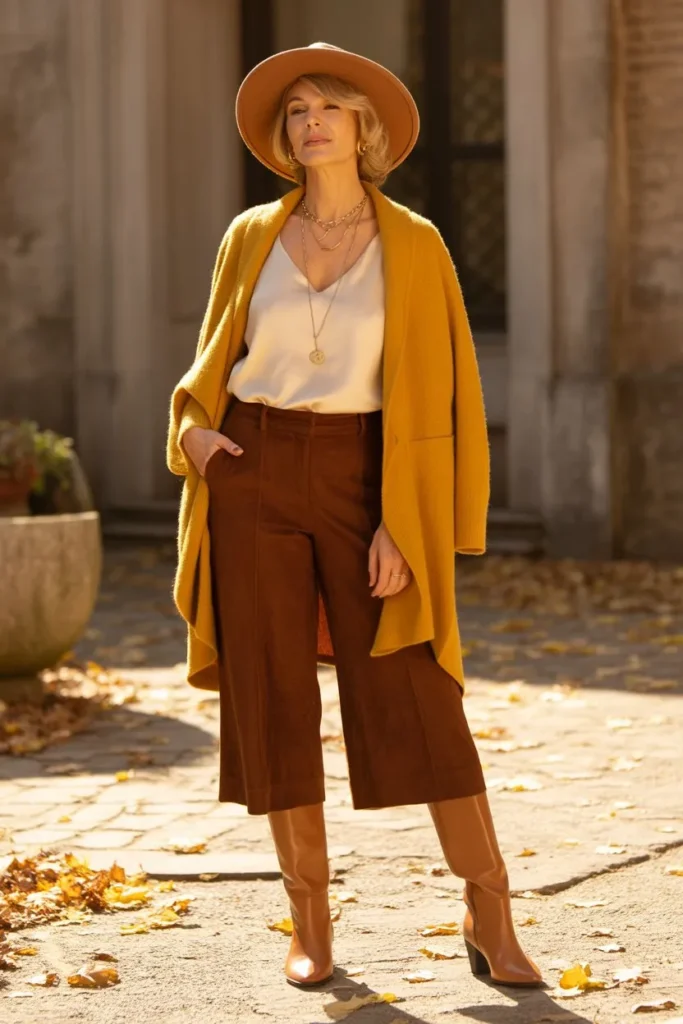 Mustard Yellow Wrap and Suede Culottes