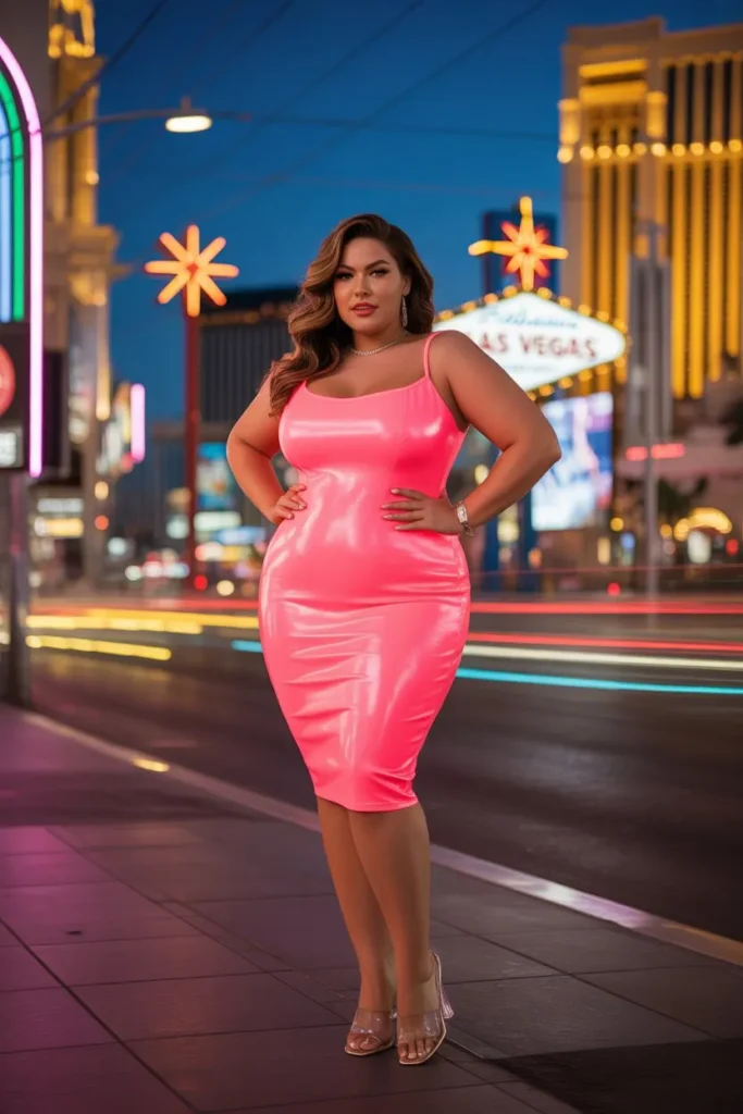 Neon Dress with Clear Heels