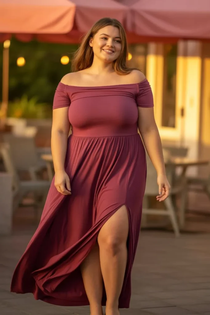 Off-Shoulder Maxi Dress with Slit