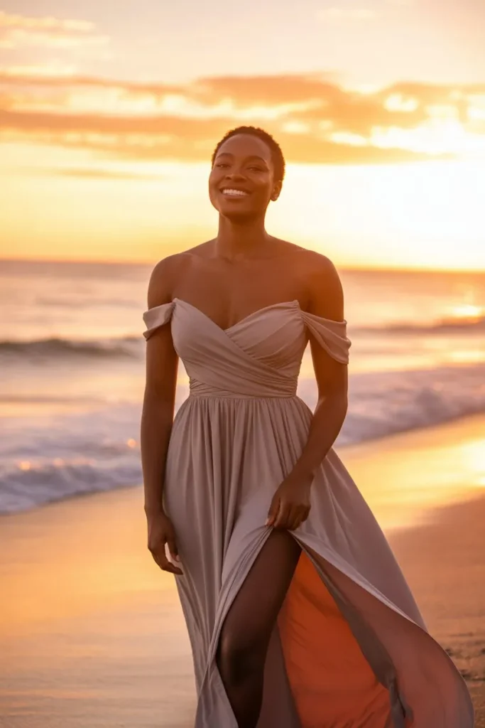 Off-Shoulder Maxi Dress with Slit